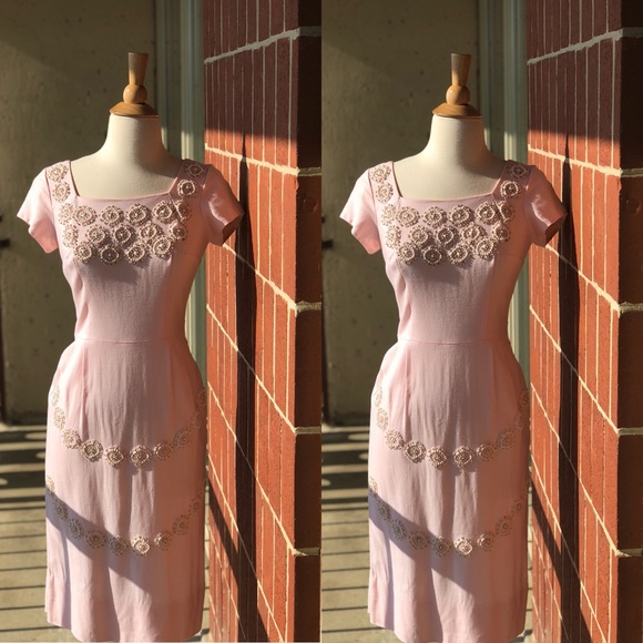 Vintage 50’s-60’s Wiggle dress embroidered - Picture 1 of 8